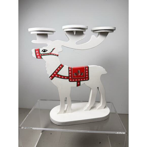 Partylite Alpine Chalet Tealight Candle Holder Wood Reindeer Nordic Candelbra - Picture 5 of 7